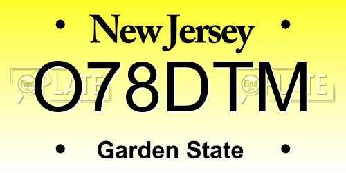 O78DTM New Jersey License Plate