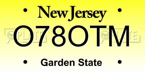 O78OTM New Jersey License Plate