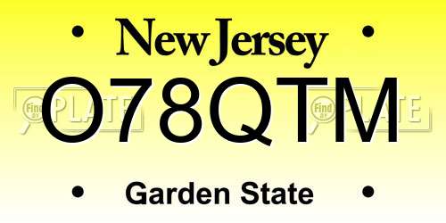 O78QTM New Jersey License Plate