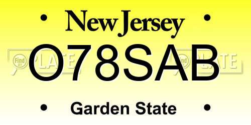 O78SAB New Jersey License Plate