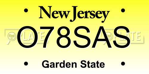O78SAS New Jersey License Plate