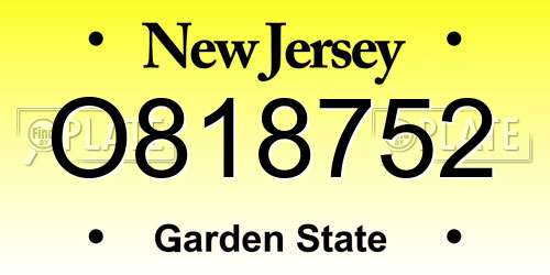 O818752 New Jersey License Plate