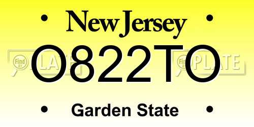 O822TO New Jersey License Plate