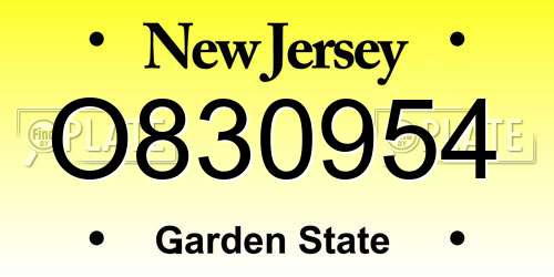 O830954 New Jersey License Plate