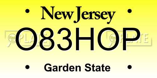O83HOP New Jersey License Plate