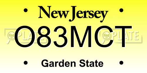 O83MCT New Jersey License Plate
