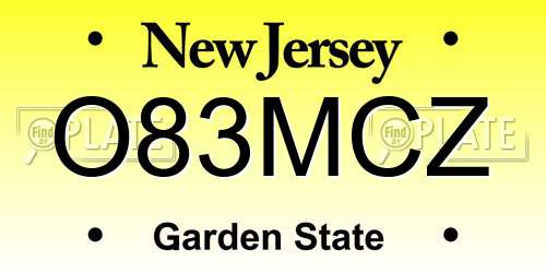 O83MCZ New Jersey License Plate