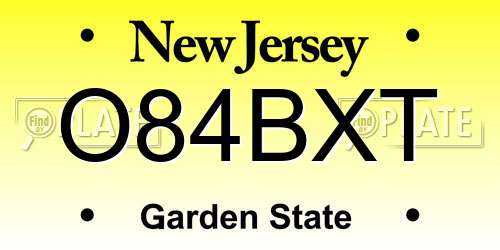O84BXT New Jersey License Plate
