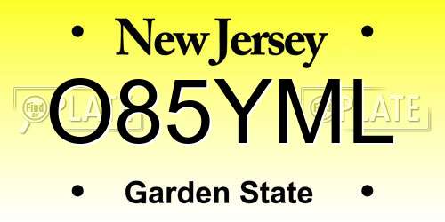 O85YML New Jersey License Plate