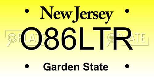 O86LTR New Jersey License Plate
