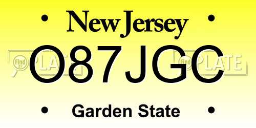O87JGC New Jersey License Plate