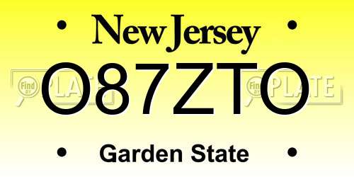 O87ZTO New Jersey License Plate