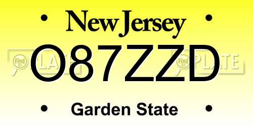O87ZZD New Jersey License Plate