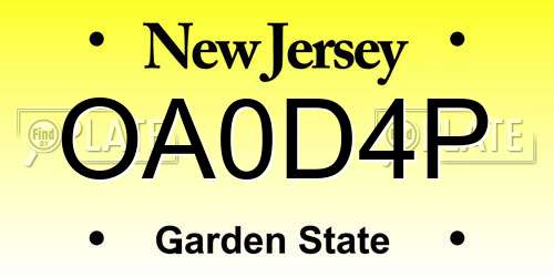 OA0D4P New Jersey License Plate