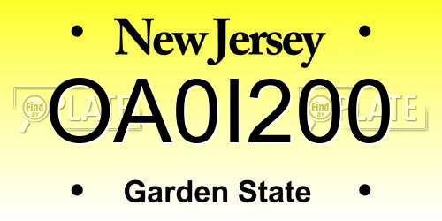 OA0I200 New Jersey License Plate