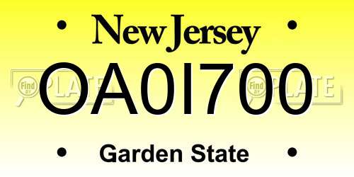 OA0I700 New Jersey License Plate