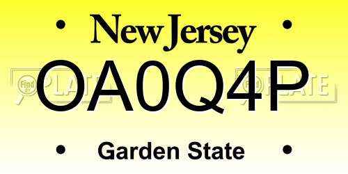 OA0Q4P New Jersey License Plate