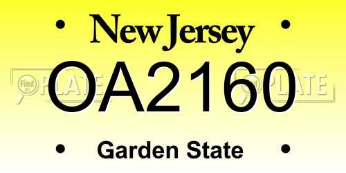 OA2160 New Jersey License Plate
