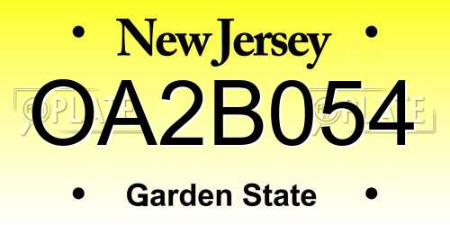 OA2B054 New Jersey License Plate