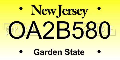 OA2B580 New Jersey License Plate