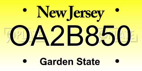 OA2B850 New Jersey License Plate