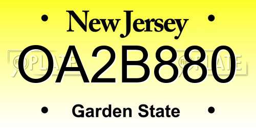 OA2B880 New Jersey License Plate
