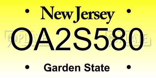 OA2S580 New Jersey License Plate