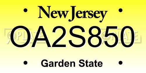 OA2S850 New Jersey License Plate