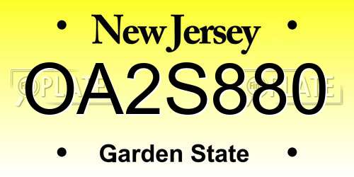 OA2S880 New Jersey License Plate