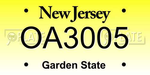OA3005 New Jersey License Plate