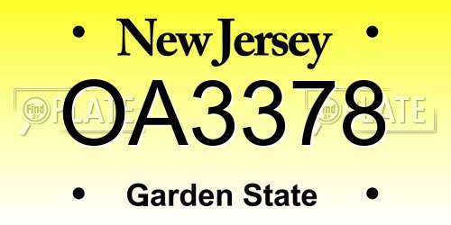 OA3378 New Jersey License Plate
