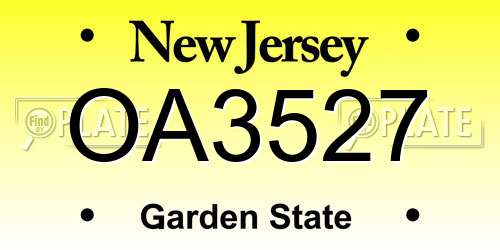 OA3527 New Jersey License Plate