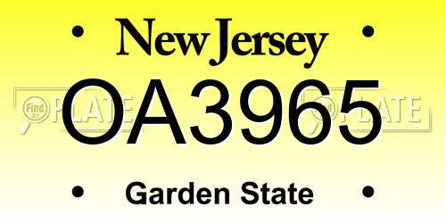 OA3965 New Jersey License Plate