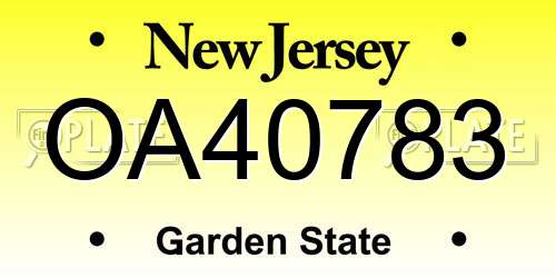 OA40783 New Jersey License Plate