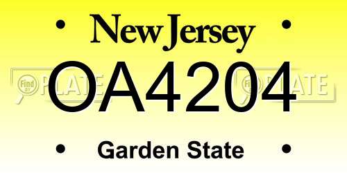 OA4204 New Jersey License Plate