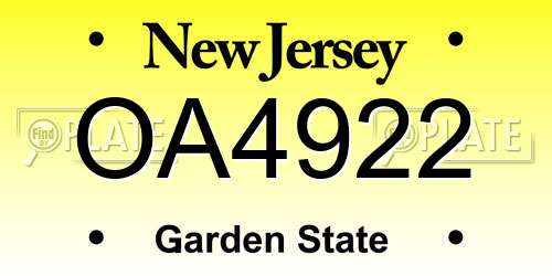 OA4922 New Jersey License Plate
