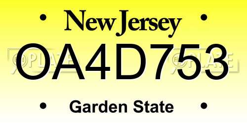 OA4D753 New Jersey License Plate