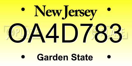 OA4D783 New Jersey License Plate