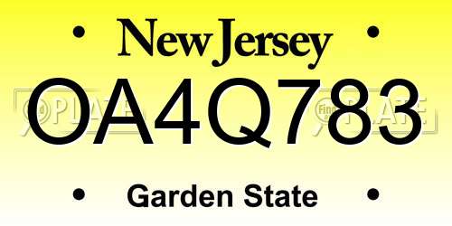 OA4Q783 New Jersey License Plate