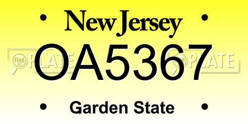 OA5367 New Jersey License Plate