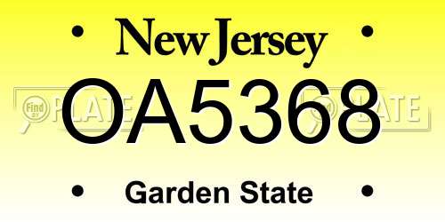 OA5368 New Jersey License Plate