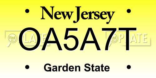 OA5A7T New Jersey License Plate