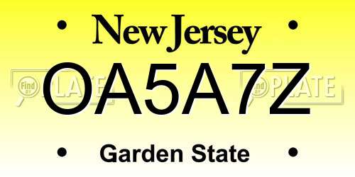 OA5A7Z New Jersey License Plate