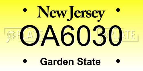 OA6030 New Jersey License Plate
