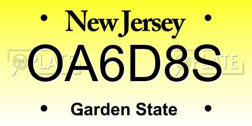 OA6D8S New Jersey License Plate