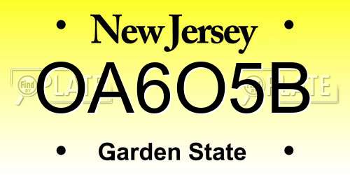 OA6O5B New Jersey License Plate