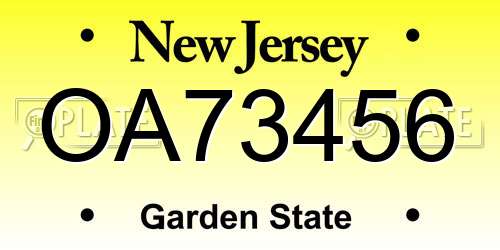 OA73456 New Jersey License Plate