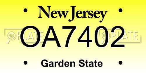 OA7402 New Jersey License Plate