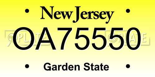 OA75550 New Jersey License Plate