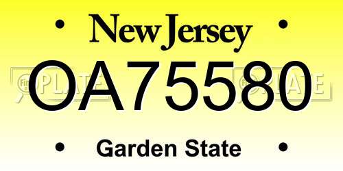 OA75580 New Jersey License Plate